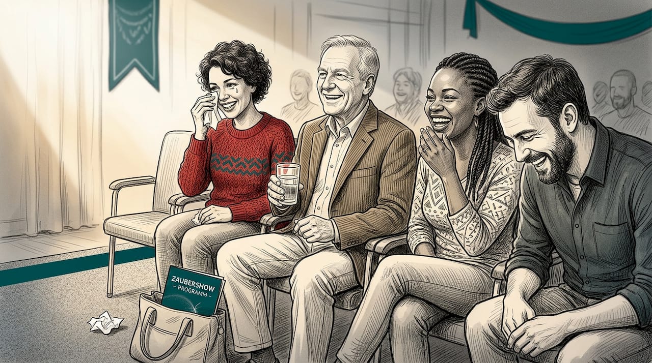 Die Zuschauer amüsieren sich köstlich während der Zaubershow.