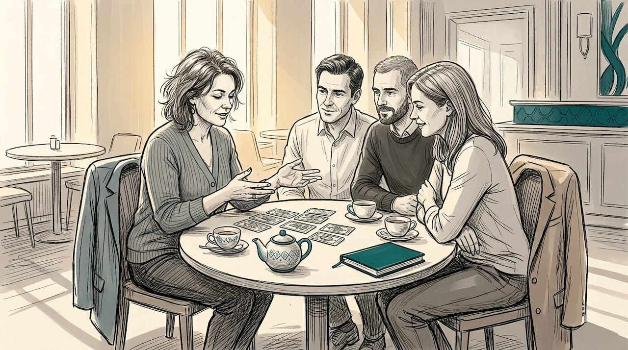 Tarot-Leserin lädt zu einer persönlichen Runde ein