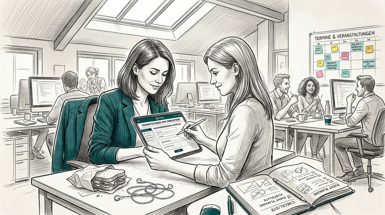 Ein Mitarbeiter arbeitet mit modernen Event-Technologien an seinem Schreibtisch.