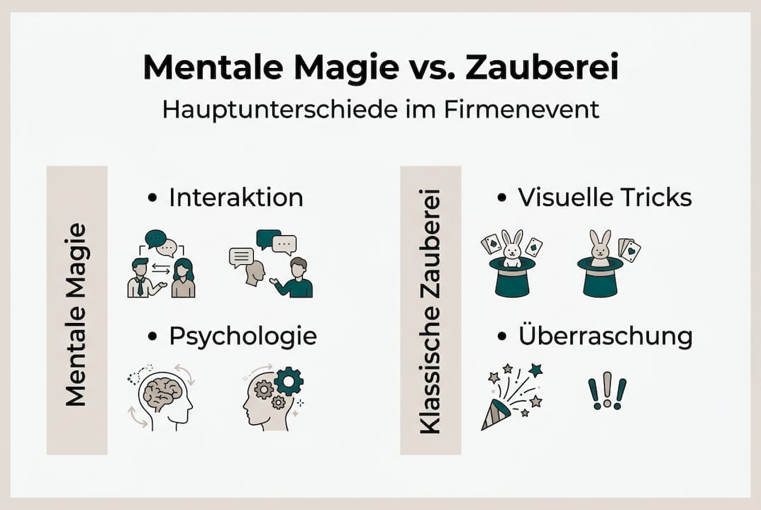 Übersicht: Die wichtigsten Unterschiede zwischen Mentalmagie und klassischer Zauberkunst auf einen Blick