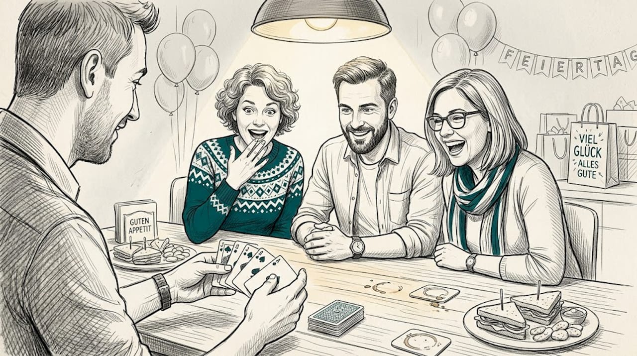 Die Gäste staunen über die Zauberkunst auf der privaten Feier.