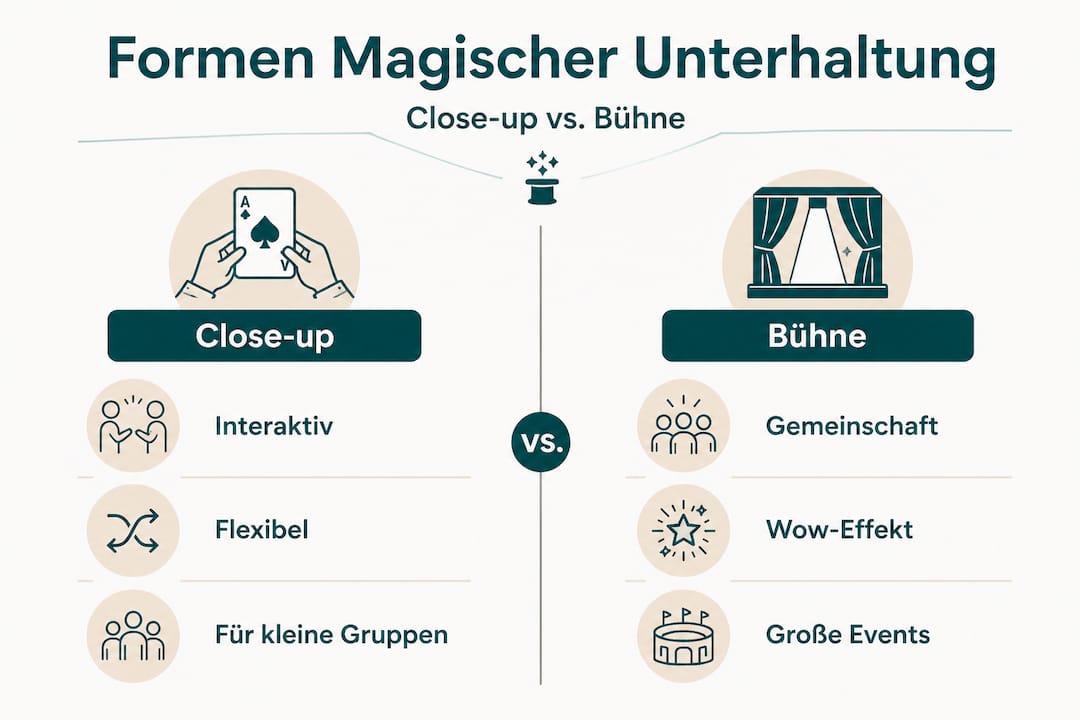 Infografik: Close-up-Magie vs. Bühnenzauberei im direkten Vergleich