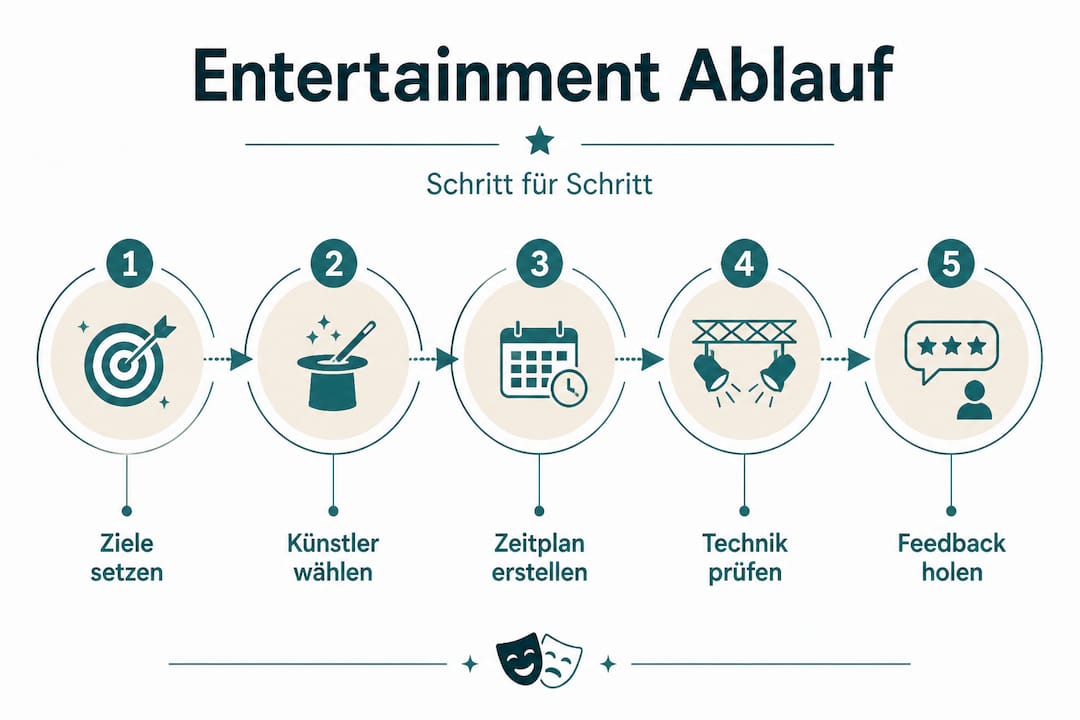 Übersichtsgrafik: Die fünf wichtigsten Schritte im Entertainment-Prozess auf einen Blick