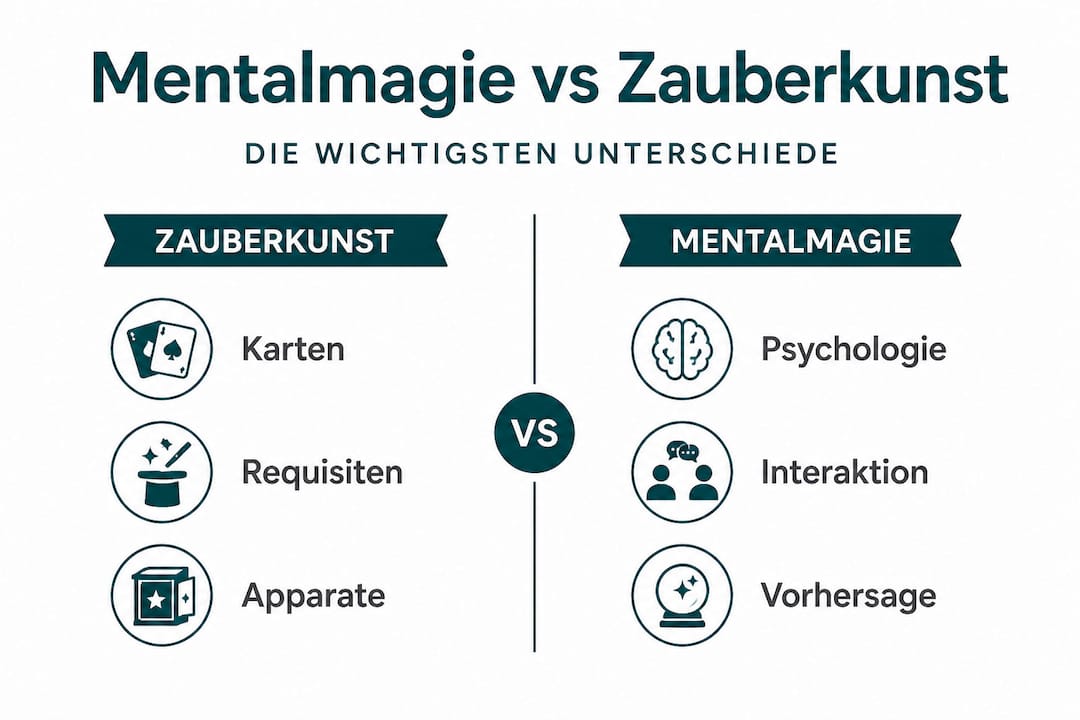 Infografik: Mentalmagie vs. klassische Zauberkunst – ein direkter Vergleich