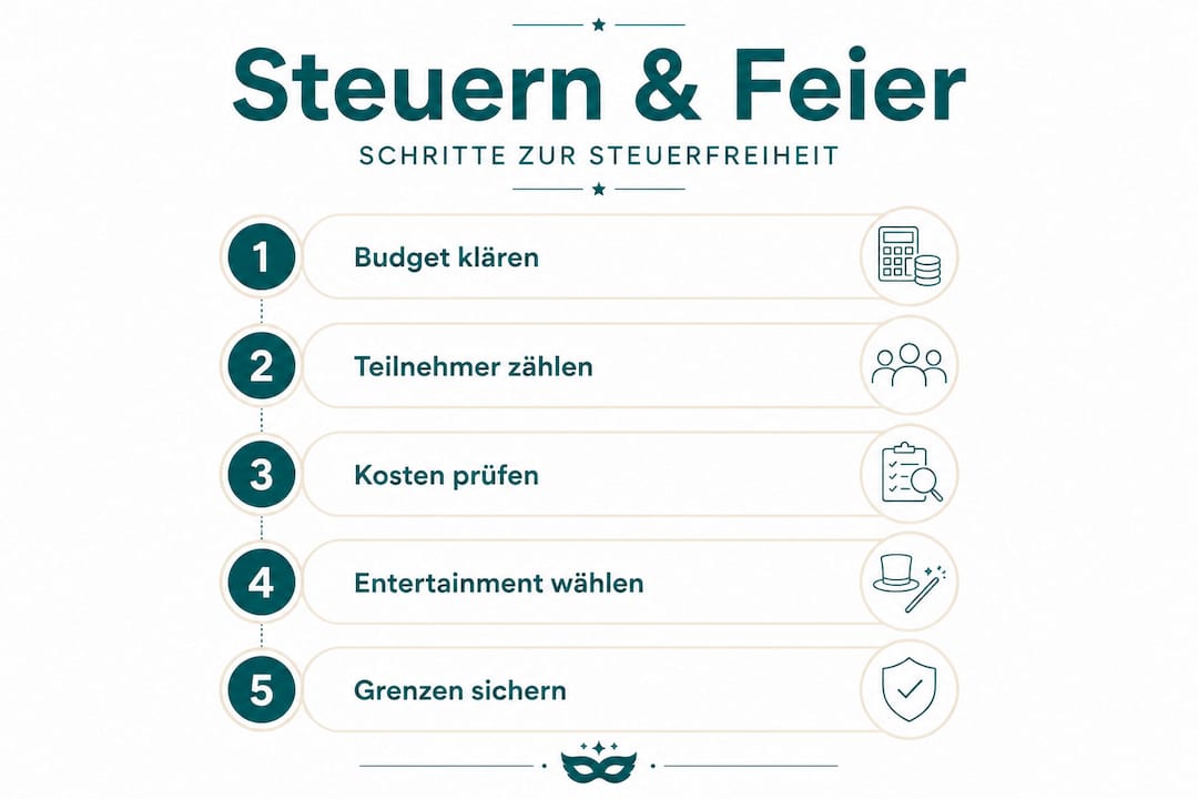 So bleibt die nächste Betriebsfeier steuerfrei – die fünf wichtigsten Schritte auf einen Blick (Infografik)