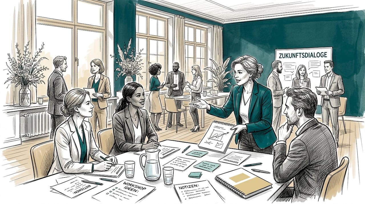 Teilnehmende tauschen sich im Rahmen eines interaktiven Workshops im Veranstaltungsraum aus.