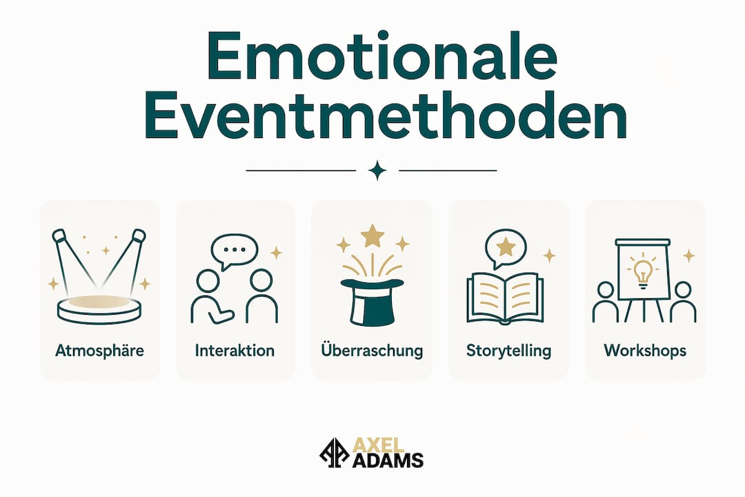 Die Infografik präsentiert verschiedene Ansätze, wie Firmenevents emotional aufgewertet und unvergesslich gestaltet werden können.