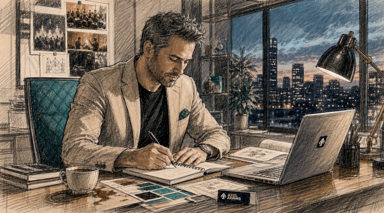 Der Eventmanager sitzt am Tisch und trägt die wichtigsten Planungspunkte in sein Notizbuch ein.