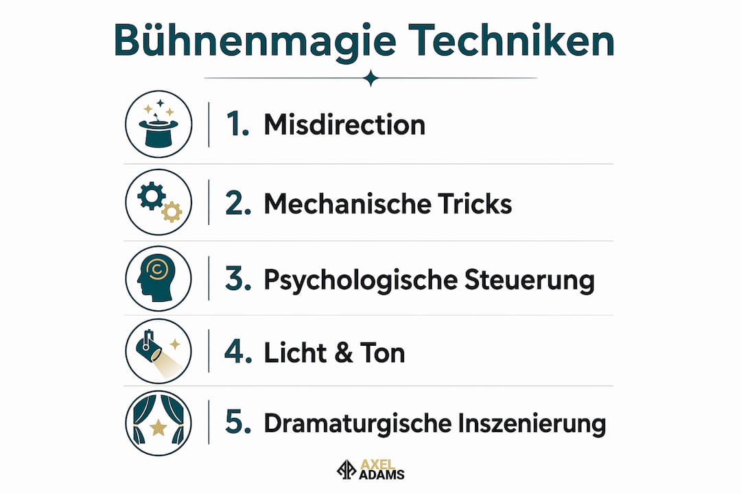 Schritt-für-Schritt-Infografik: So gelingt Zauberei auf der Bühne