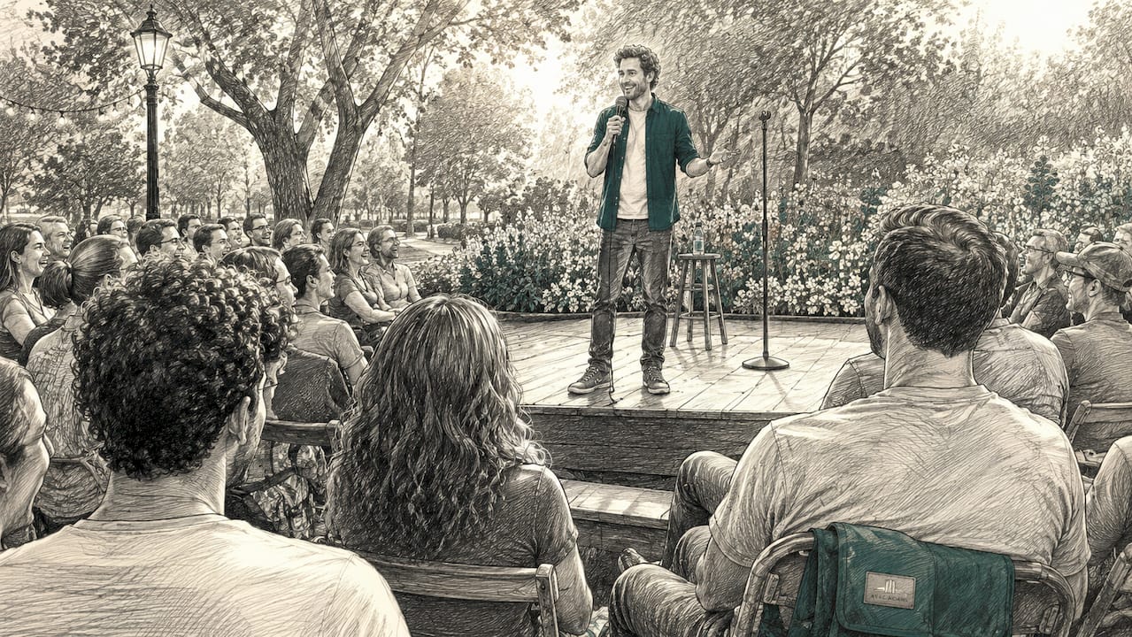 Ein Comedian bringt das Publikum im Comedy-Club auf der Bühne zum Lachen.