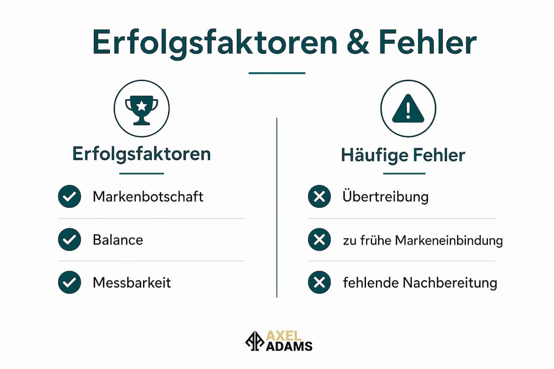 Grafik: Die wichtigsten Erfolgsfaktoren und typische Stolpersteine im erfolgreichen Marketing – auf einen Blick.