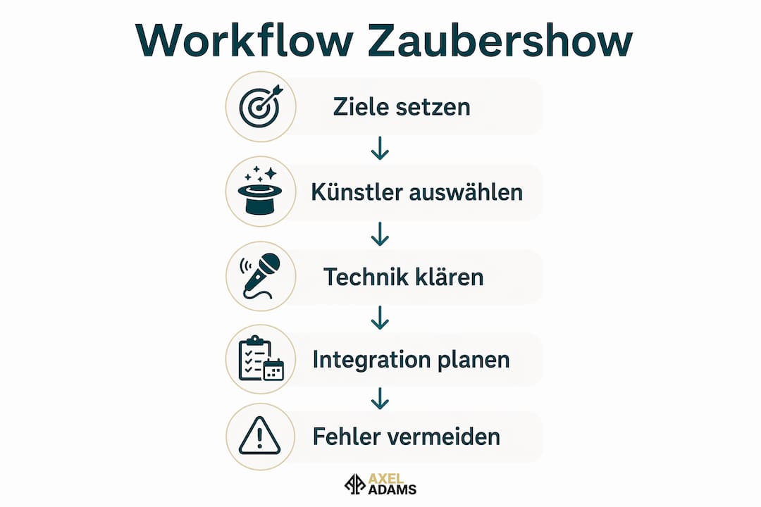 Übersichtsgrafik: Die wichtigsten Schritte zur Organisation einer Zaubershow auf einen Blick