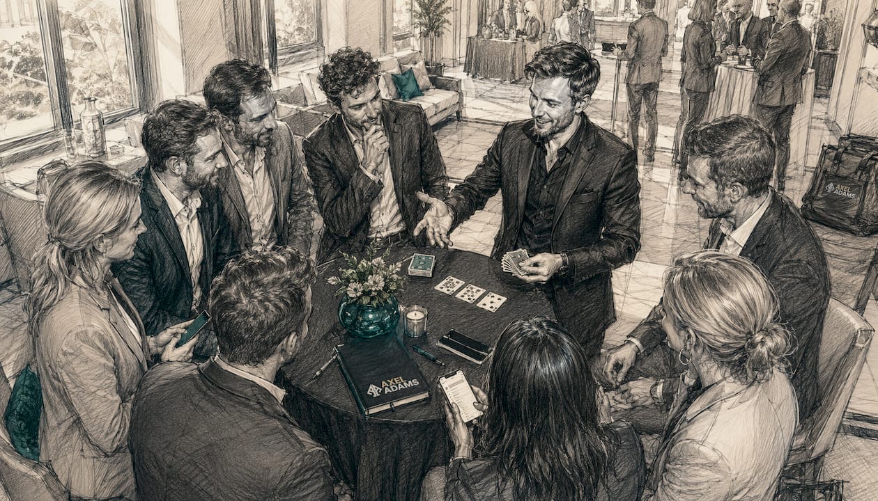 Die Eventagentur plant gemeinsam im Konferenzraum die Details für den geplanten Zauberauftritt.