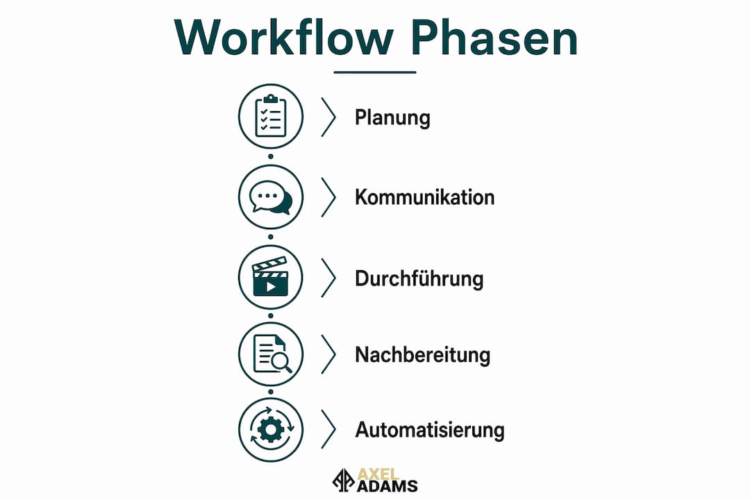Die Infografik veranschaulicht die einzelnen Schritte im Ablauf des Eventmanagements.