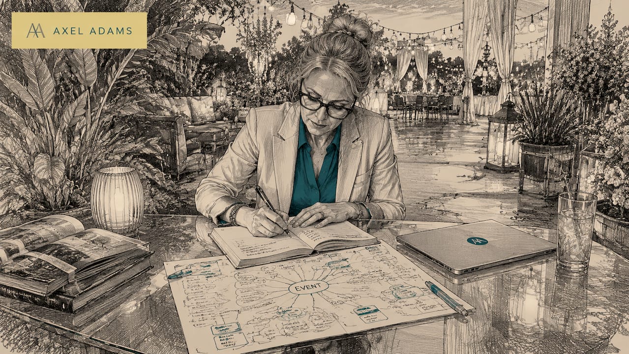 Die Eventmanagerin hält während der Veranstaltung wichtige Details zur Inszenierung fest.