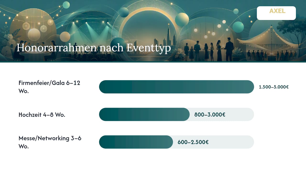 Preisspannen und empfohlene Vorlaufzeiten für verschiedene Veranstaltungsarten