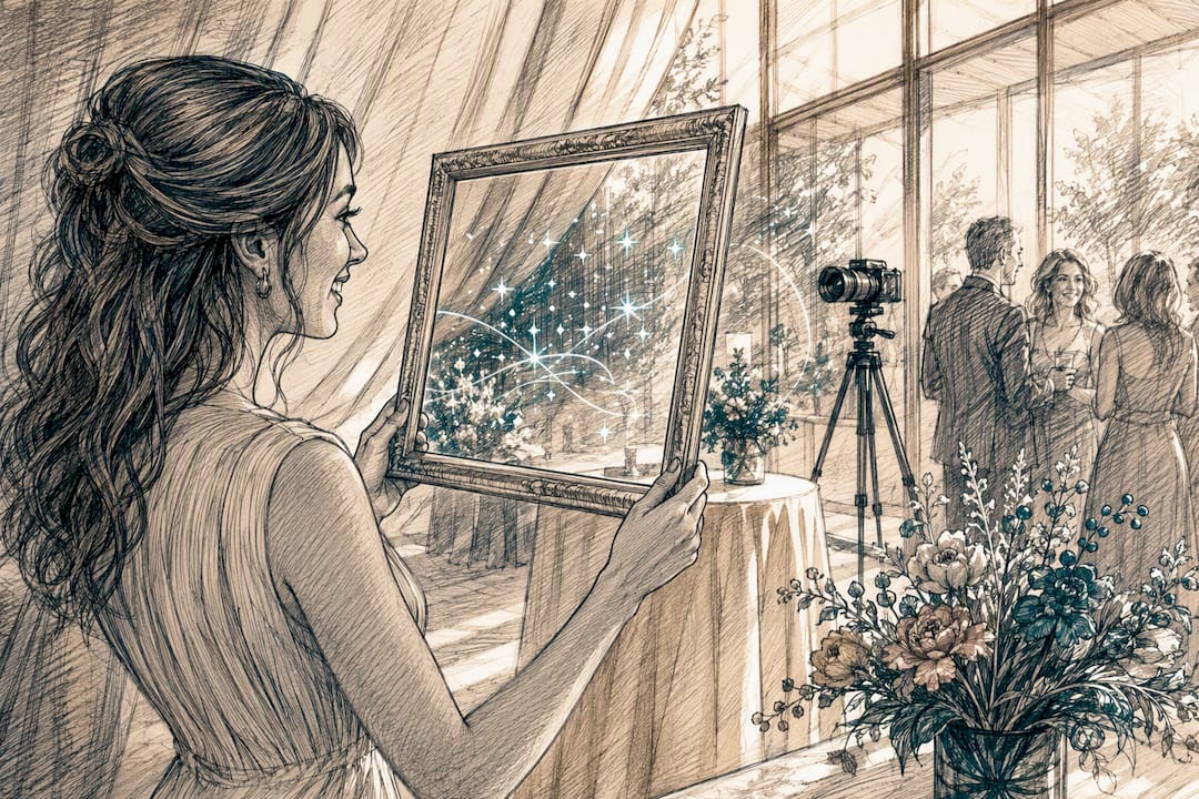 Gast interagiert mit einem Augmented-Reality-Fotorequisit