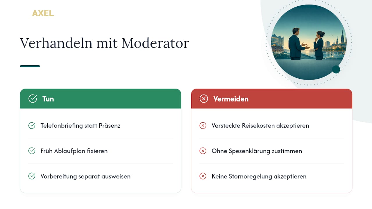 Wie verhandelt man realistisch mit einem Moderator? — overview diagram
