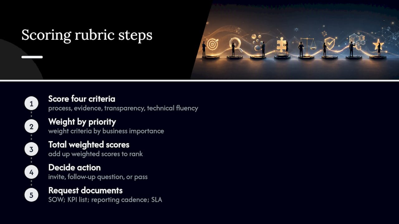Four-criteria SEO agency scoring rubric
