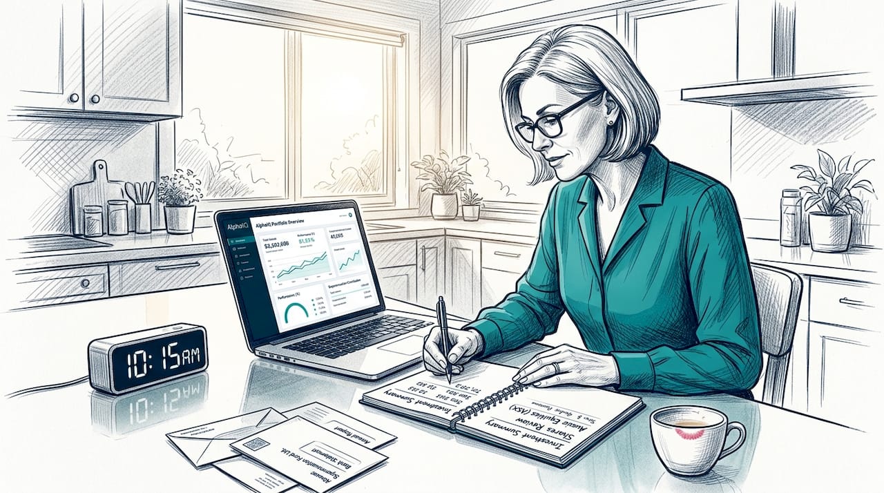 Woman tracking investment returns at home