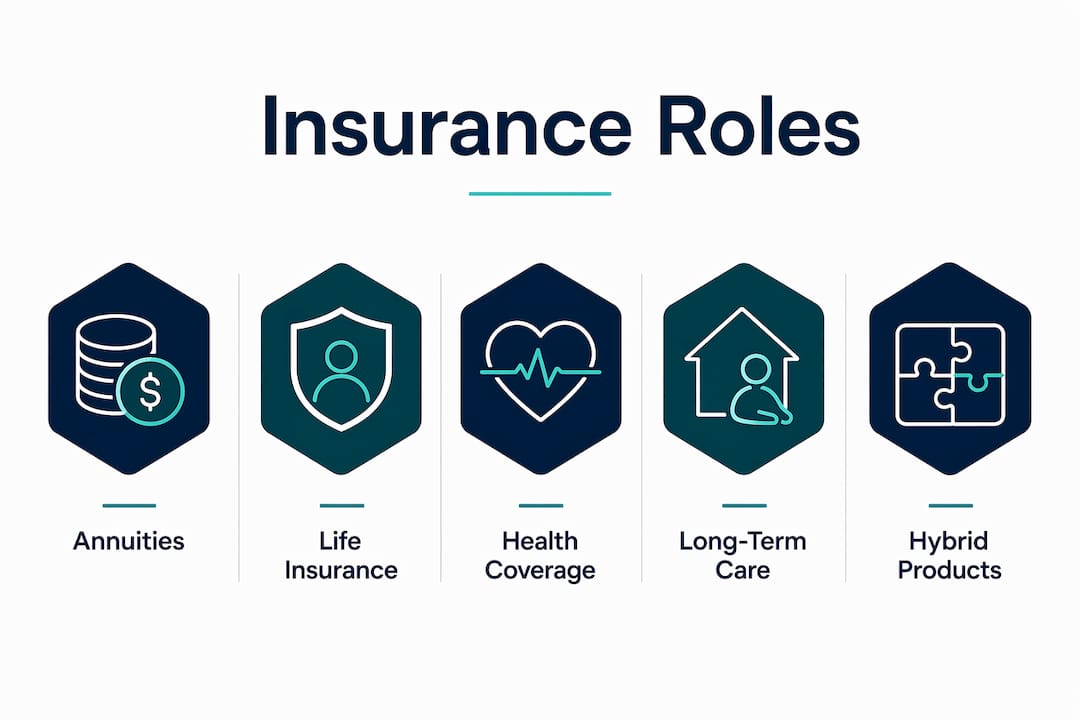 Infographic illustrating key types of insurance roles in retirement planning