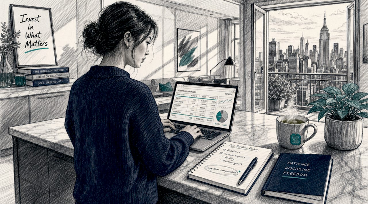Woman managing direct share portfolio on laptop