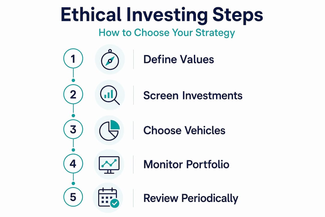 Infographic illustrating five ethical investing steps