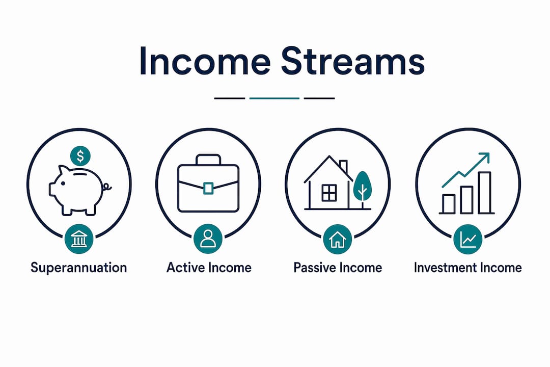 Infographic illustrating main income stream categories