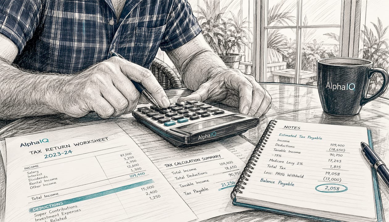 Hands on calculator with Australian tax papers
