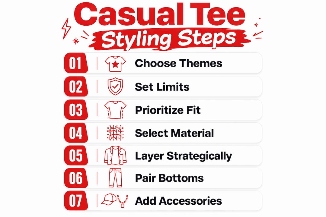 Infographic outlining steps to style pop culture tees casually