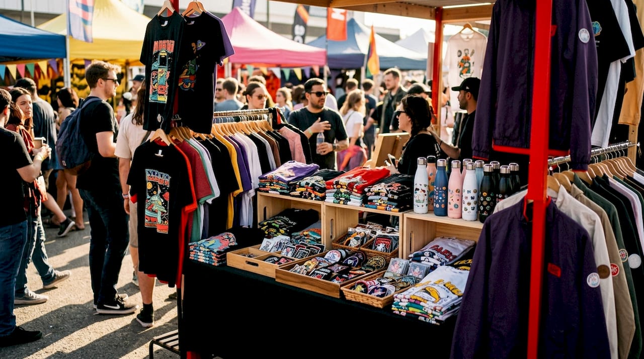 Display table with various pop culture merchandise