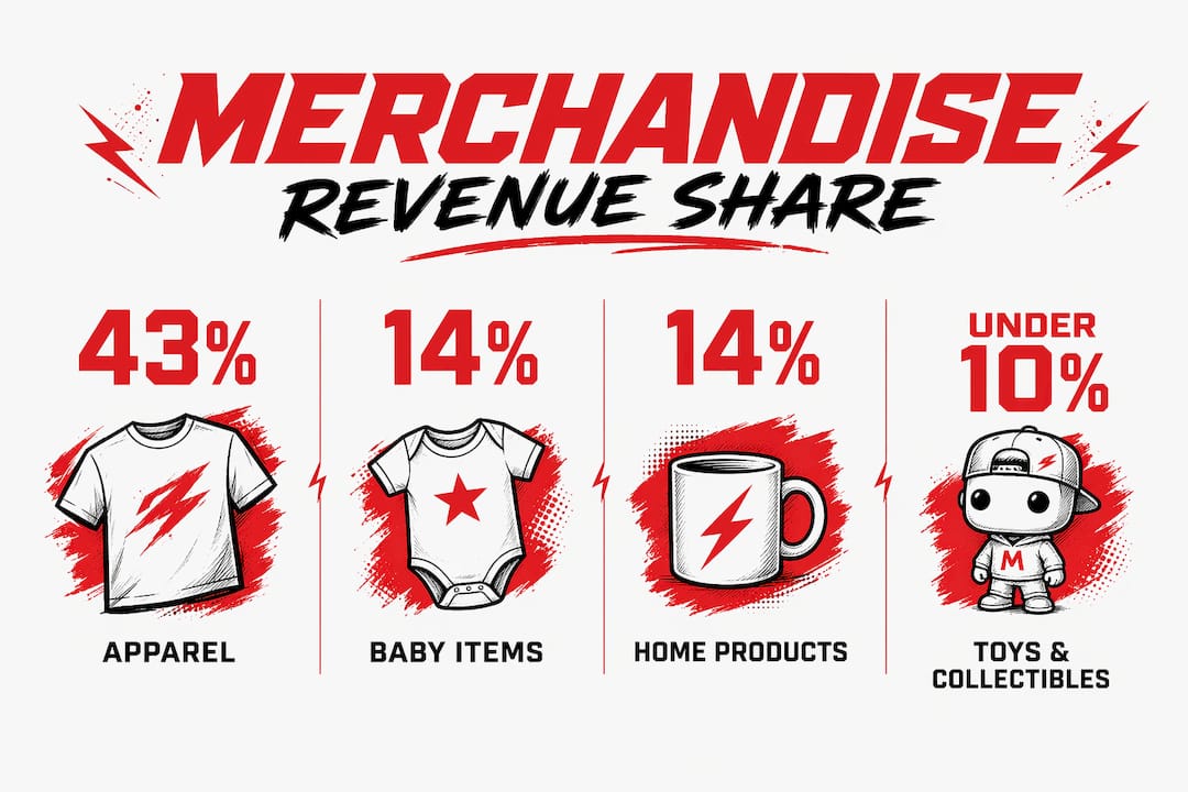 Infographic showing animated merchandise sales categories distribution