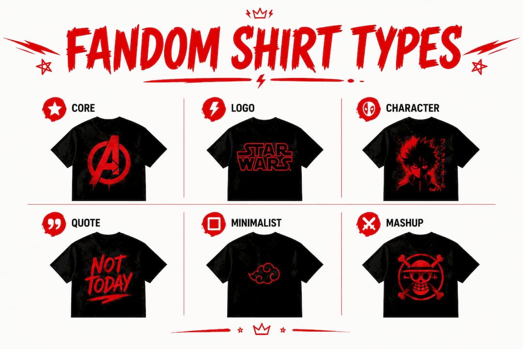 Infographic showing hierarchy of fandom shirt types
