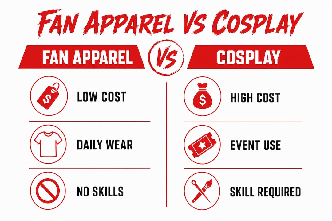 Infographic comparing fan apparel and cosplay