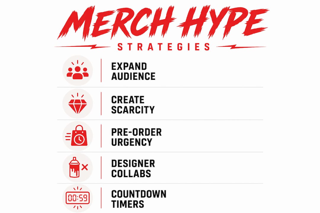 Infographic showing key merchandise hype strategies