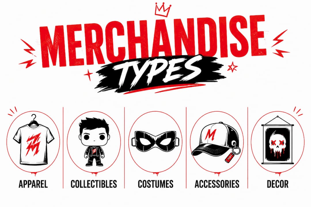 Infographic illustrating types of movie character merchandise