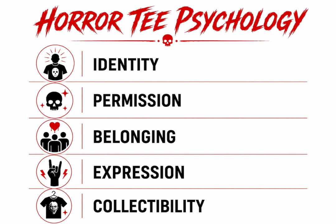 Infographic showing psychology behind horror graphic tee choices