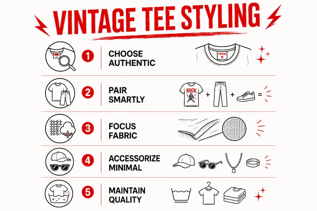 Infographic illustrating vintage tee styling steps