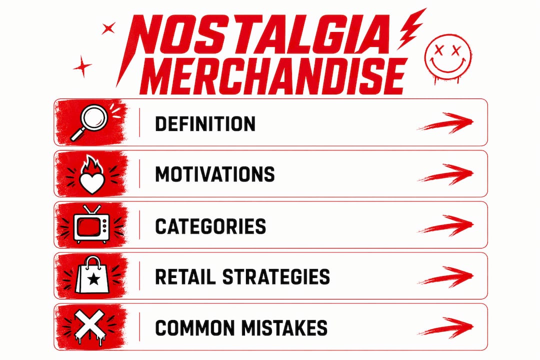 Infographic showing overview of nostalgia merchandise key points