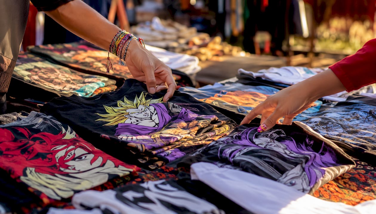 Hands browsing fan-art t-shirt prints