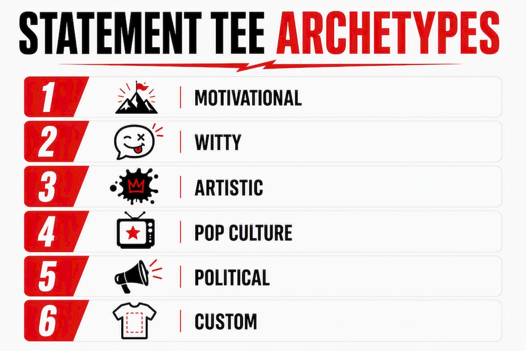 Infographic depicting statement tee archetypes