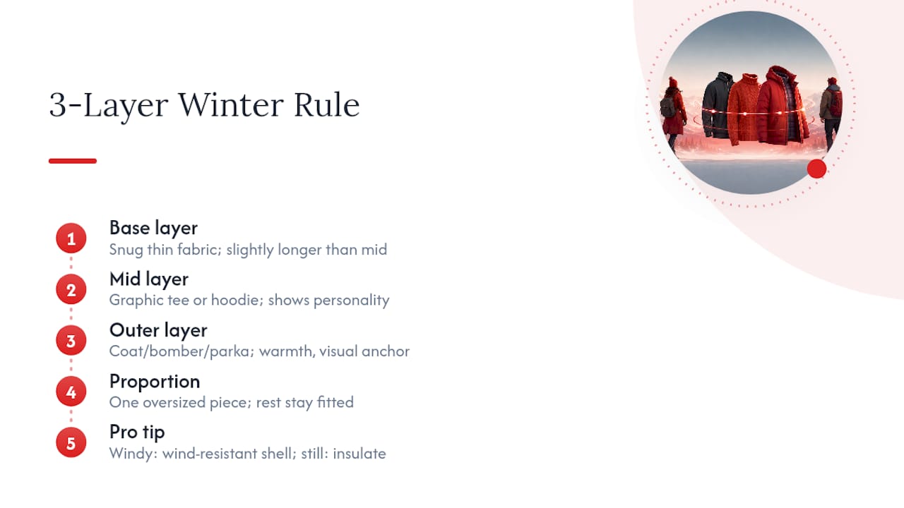 Diagram of winter merch layering and fabric functions