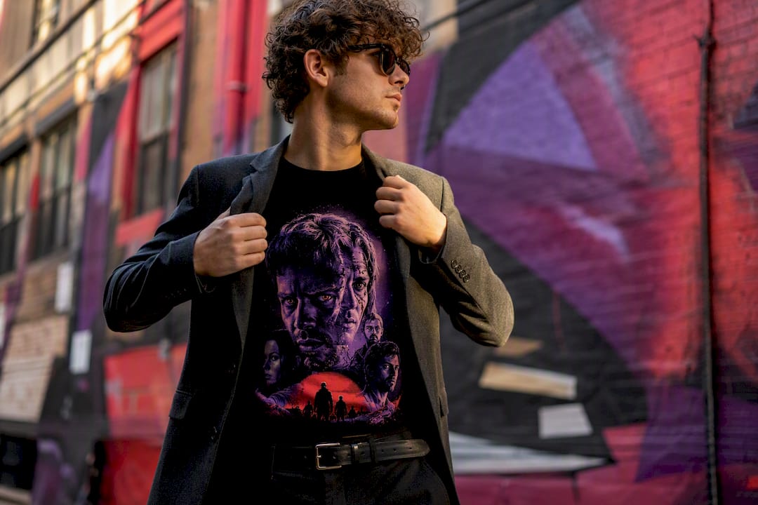 Blazer over movie graphic tee fashion detail