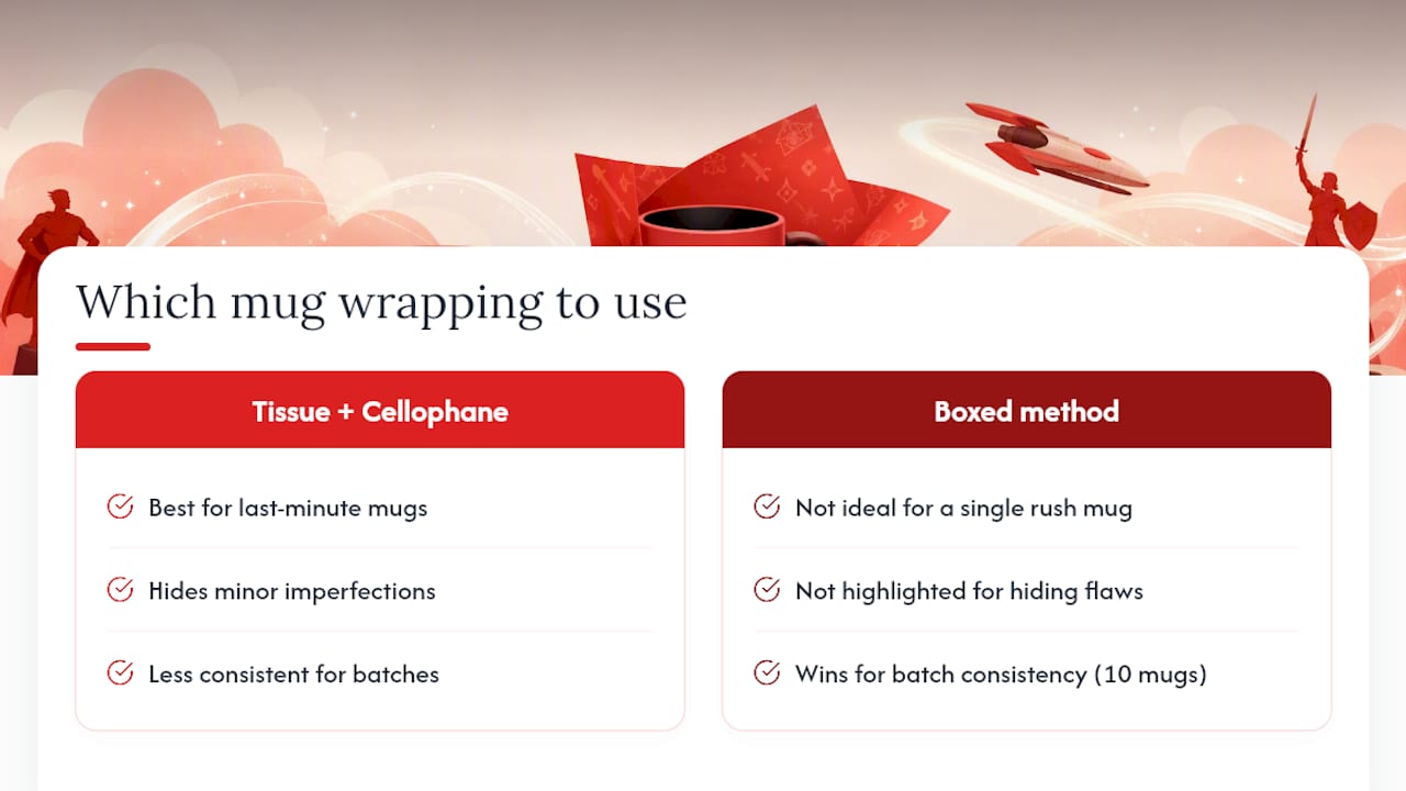 Comparison of two mug wrapping methods