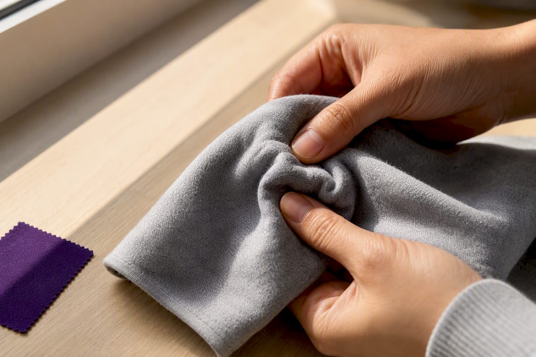 Hands testing oversized hoodie fabric recovery