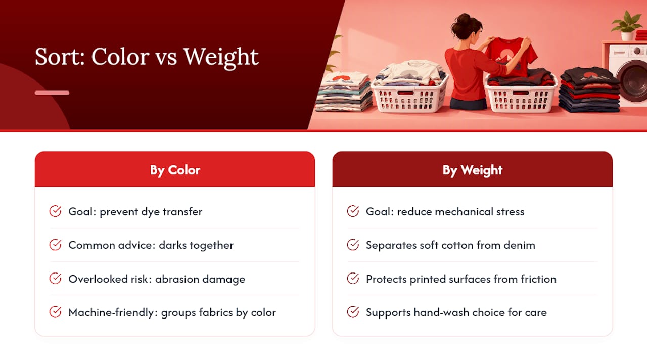 Sorting graphic tees by fabric weight