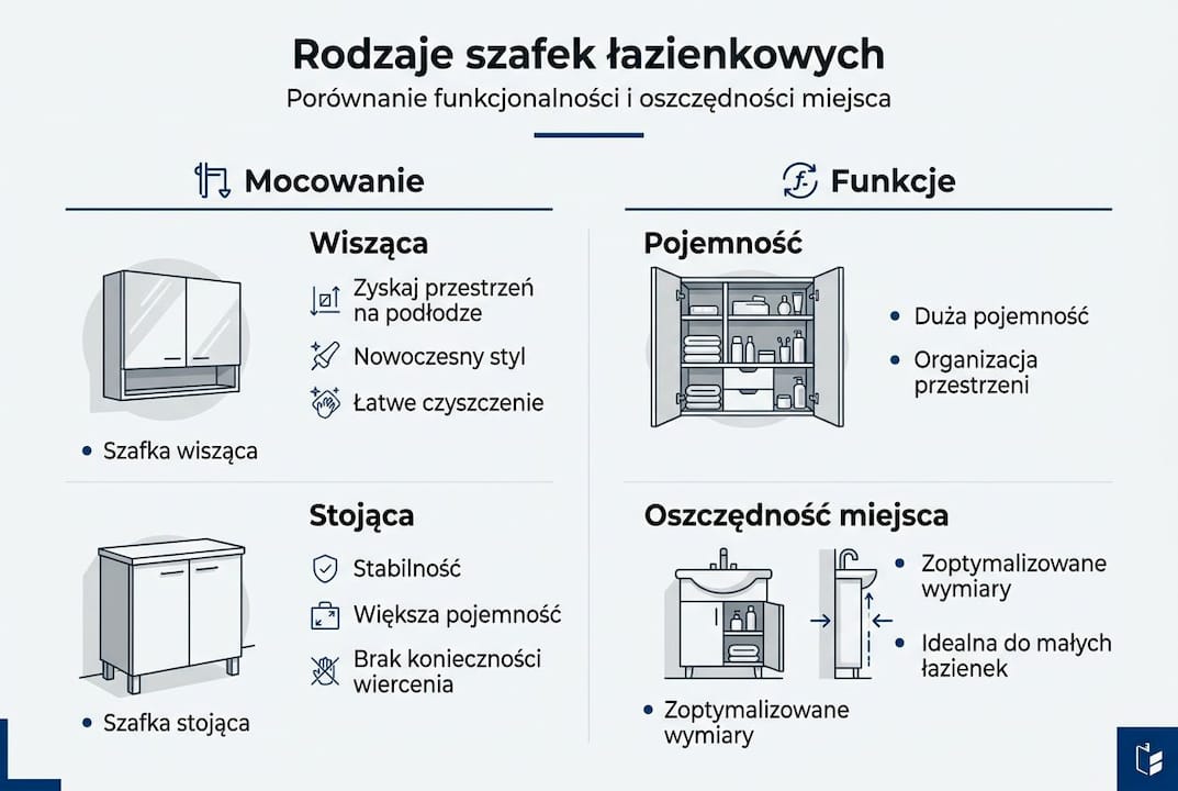 Przegląd najpopularniejszych typów szafek do łazienki – infografika