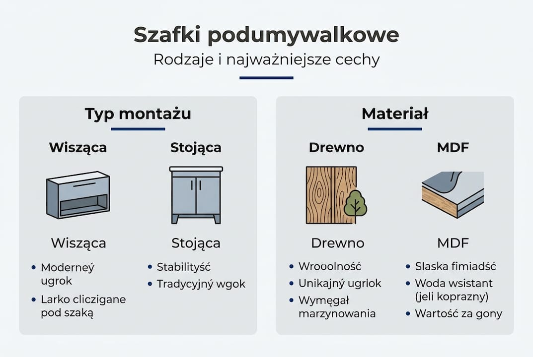 Przegląd różnych typów szafek pod umywalkę – wszystko, co warto wiedzieć w jednej infografice