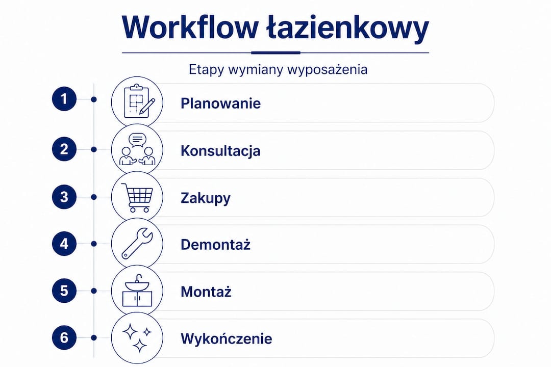 Infografika: kluczowe kroki podczas wymiany wyposażenia łazienki