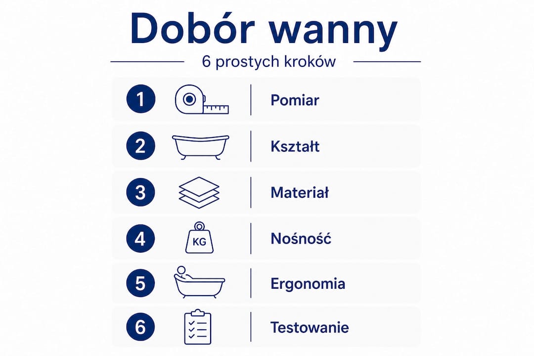 Infografika prezentująca najważniejsze etapy wyboru idealnej wanny